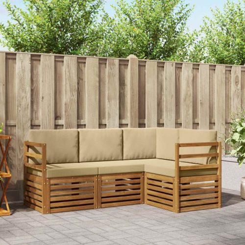 Комплекти дивани 4 pcs Натурален и Бежов Солидно акациево дърво