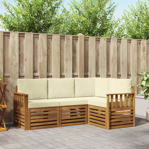 Комплекти дивани 4 pcs Натурален и Крема Солидно акациево дърво