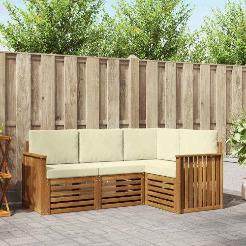 Комплекти дивани 4 pcs Натурален и Крема Солидно акациево дърво