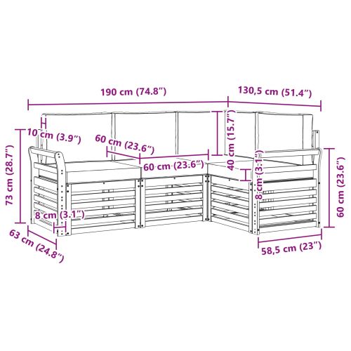 Комплекти дивани 4 pcs Натурален и Бежов Солидно акациево дърво