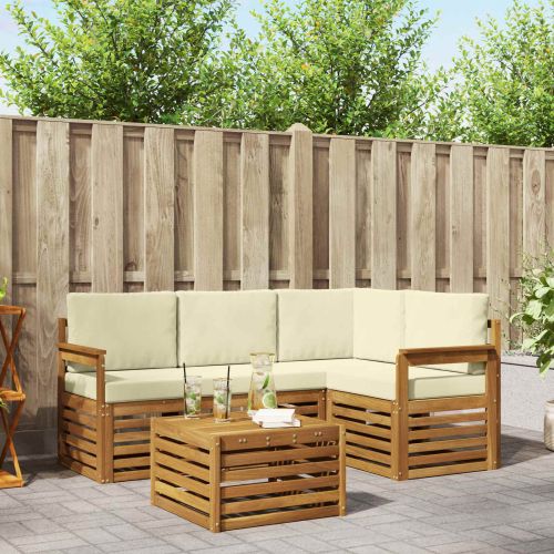 Комплекти дивани 5 pcs Натурален и Крема Солидно акациево дърво