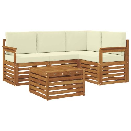 Комплекти дивани 5 pcs Натурален и Крема Солидно акациево дърво