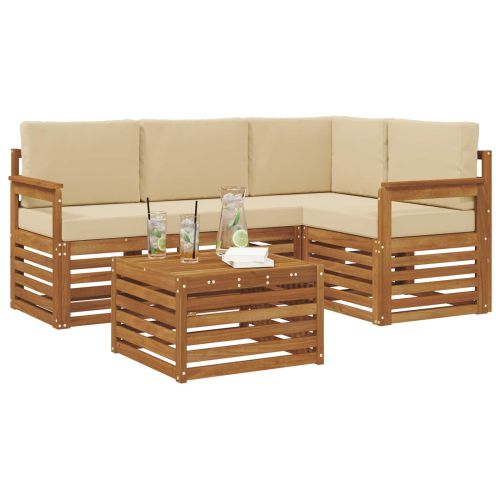 Комплект дивани за открито 5 pcs Натурален и Бежов