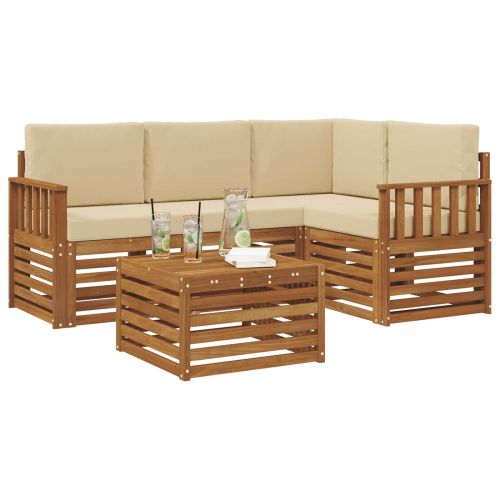 Комплект дивани за открито 5 pcs Натурален и Бежов