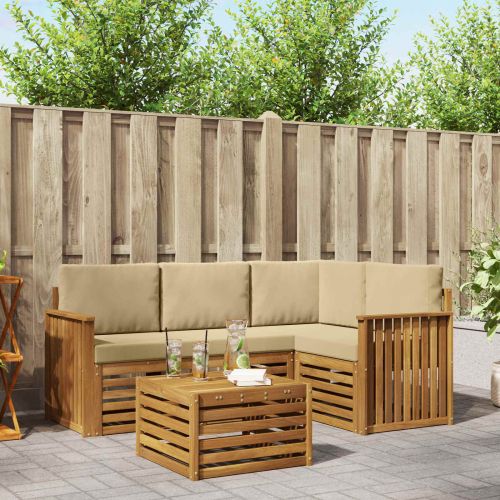 Комплекти дивани 5 pcs Натурален и Бежов Солидно акациево дърво