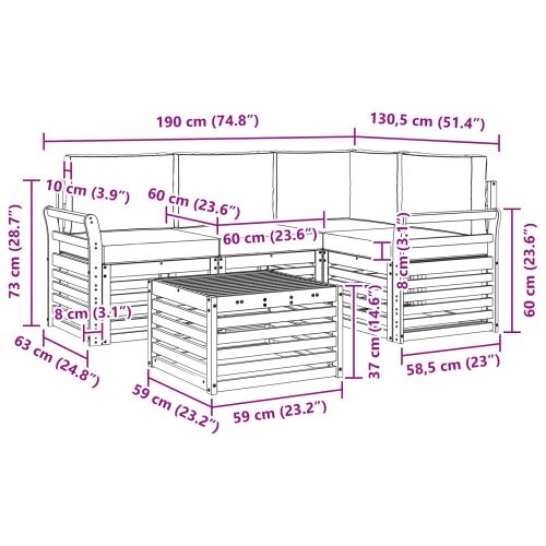 Комплект дивани за открито 5 pcs Натурален и Крема