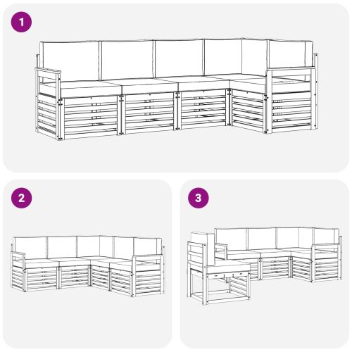 Комплект секционен диван 5 pcs Естествено и светло сиво