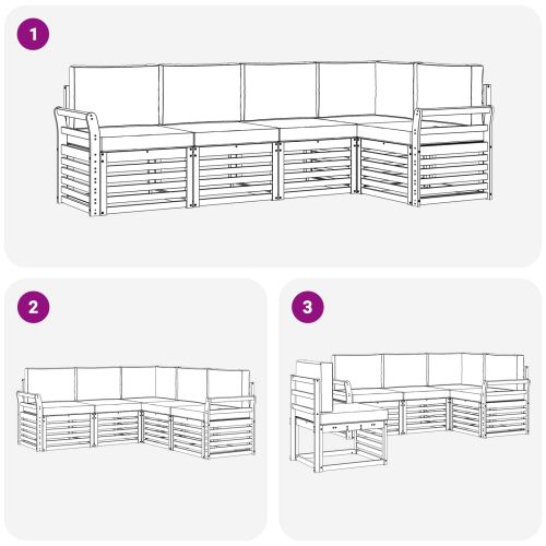 Комплект секционен диван 5 pcs Естествено и светло сиво