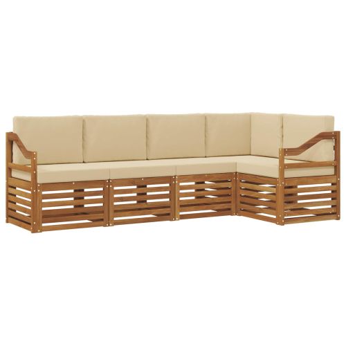 Комплекти дивани 5 pcs Натурален и Бежов Солидно акациево дърво