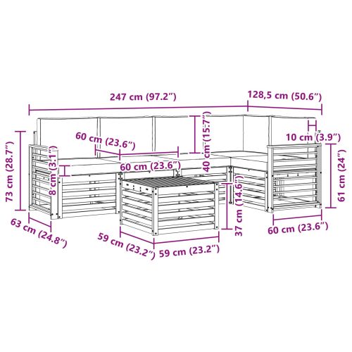 Комплект секционен диван 6 pcs Естествено и светло сиво