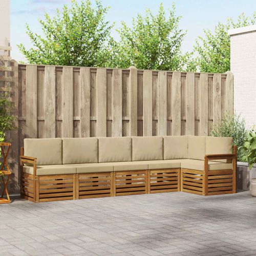 Комплекти дивани 6 pcs Натурален и Бежов Солидно акациево дърво