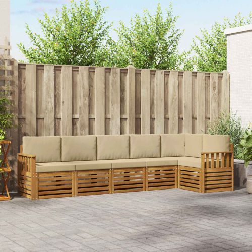 Комплекти дивани 6 pcs Натурален и Бежов Солидно акациево дърво