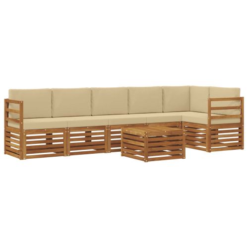 Комплекти дивани 7 pcs Натурален и Бежов Солидно акациево дърво
