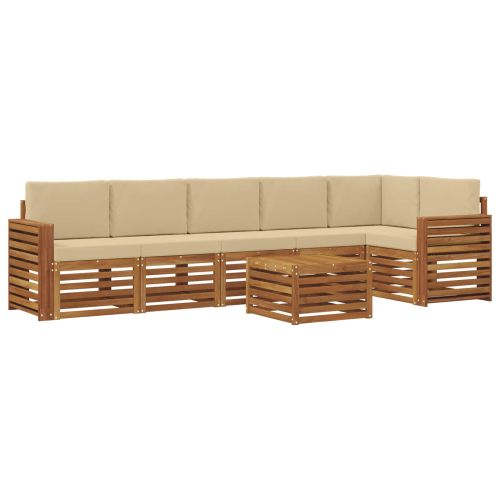 Комплекти дивани 7 pcs Натурален и Бежов Солидно акациево дърво