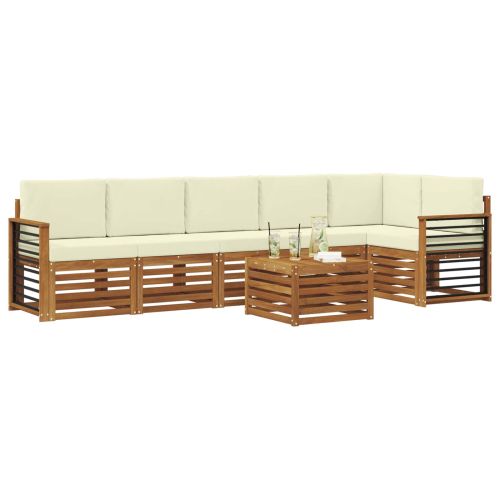 Комплекти дивани 7 pcs Натурален и Крема Солидно акациево дърво