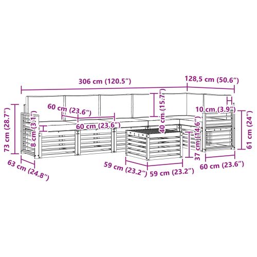 Комплекти дивани 7 pcs Натурален и Бежов Солидно акациево дърво