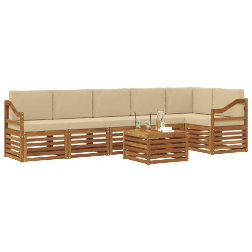 Комплекти дивани 7 pcs Натурален и Бежов Солидно акациево дърво
