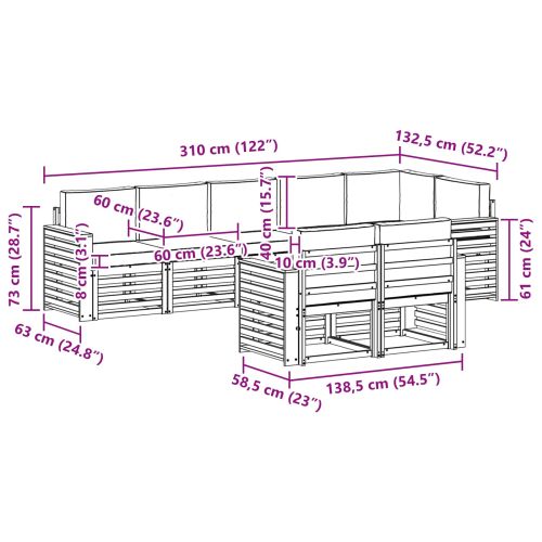 Комплекти дивани 8 pcs Натурален и Крема Солидно акациево дърво