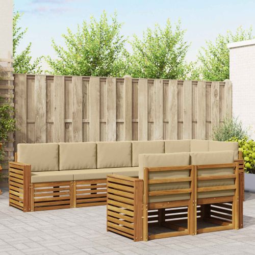 Комплекти дивани 8 pcs Натурален и Бежов Солидно акациево дърво