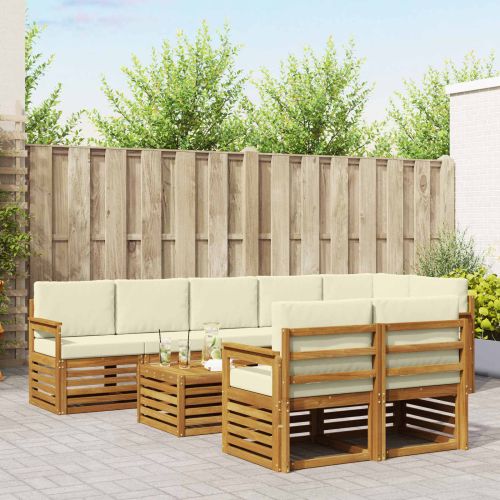 Комплекти дивани 9 pcs Натурален и Крема Солидно акациево дърво