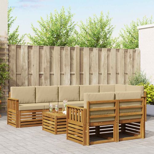 Комплекти дивани 9 pcs Натурален и Бежов Солидно акациево дърво