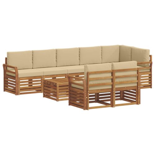 Комплекти дивани 9 pcs Натурален и Бежов Солидно акациево дърво