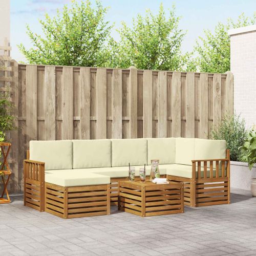 Комплекти дивани 7 pcs Натурален и Крема Солидно акациево дърво