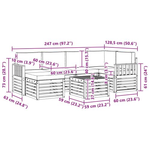 Комплекти дивани 7 pcs Натурален и Крема Солидно акациево дърво