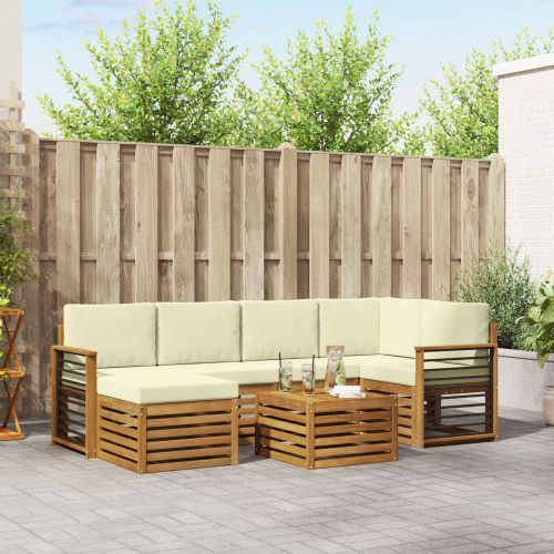 Комплекти дивани 7 pcs Натурален и Крема Солидно акациево дърво