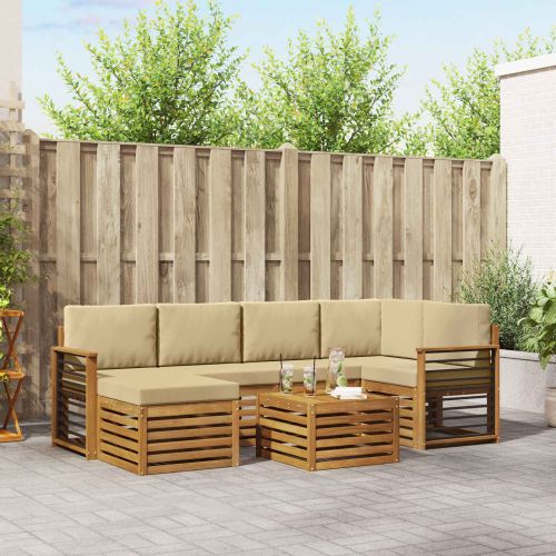 Комплекти дивани 7 pcs Натурален и Бежов Солидно акациево дърво