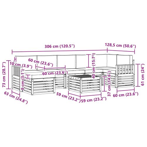 Комплекти дивани 8 pcs Натурален и Бежов Солидно акациево дърво