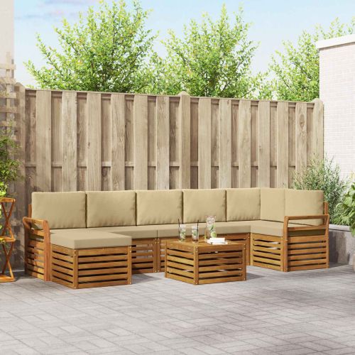 Комплекти дивани 8 pcs Натурален и Бежов Солидно акациево дърво