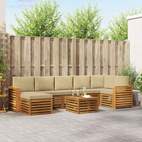 Комплекти дивани 8 pcs Натурален и Бежов Солидно акациево дърво