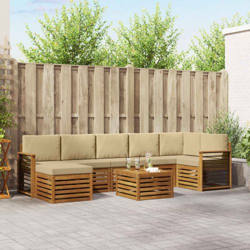 Комплекти дивани 8 pcs Натурален и Бежов Солидно акациево дърво