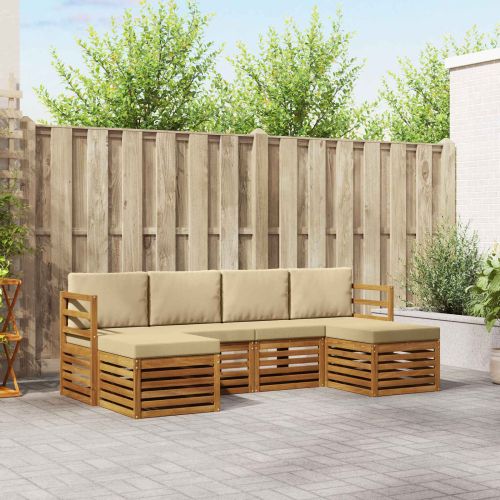 Комплекти дивани 6 pcs Натурален и Бежов Солидно акациево дърво