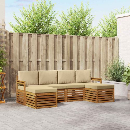 Комплекти дивани 6 pcs Натурален и Бежов Солидно акациево дърво