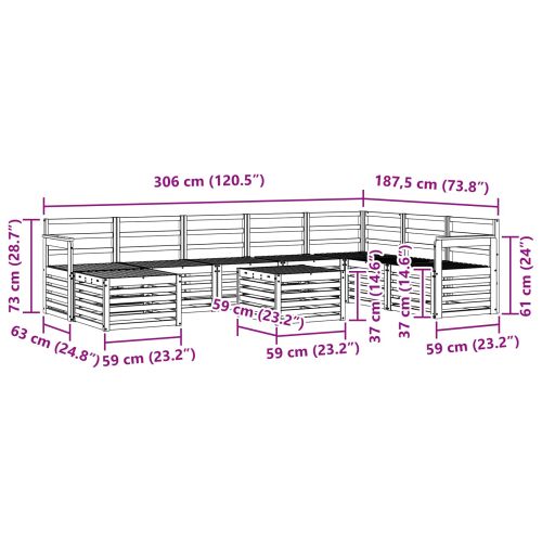 Комплект дивани за открито 9 pcs Естествен