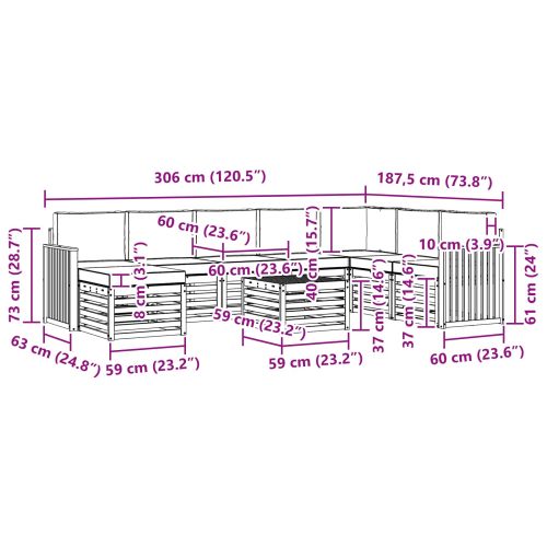 Комплекти дивани 9 pcs Натурален и Крема Солидно акациево дърво