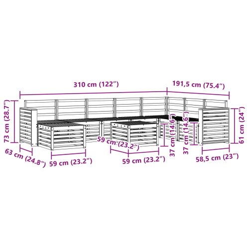 Комплект секционен диван 9 pcs Естествен Солидно акациево дърво