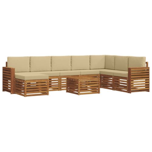 Комплекти дивани 9 pcs Натурален и Бежов Солидно акациево дърво