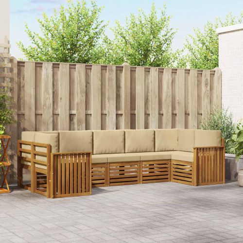 Комплекти дивани 7 pcs Натурален и Бежов Солидно акациево дърво