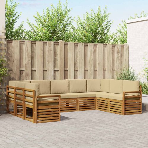 Комплекти дивани 9 pcs Натурален и Бежов Солидно акациево дърво