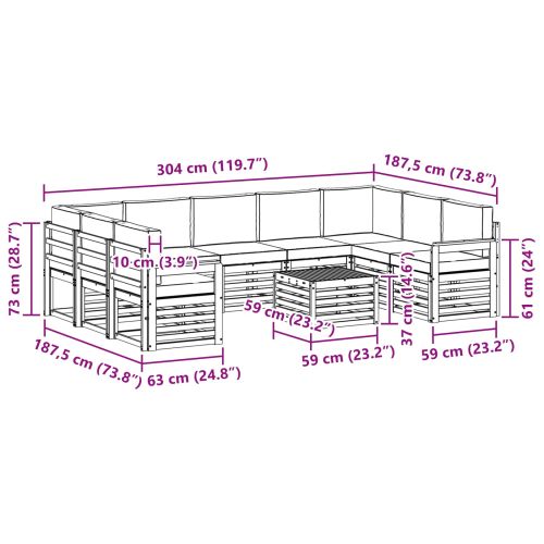 Комплекти дивани с възглавница 10 pcs Естествено и светло сиво