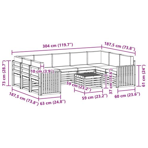 Комплекти дивани с възглавница 10 pcs Натурален и Антрацит