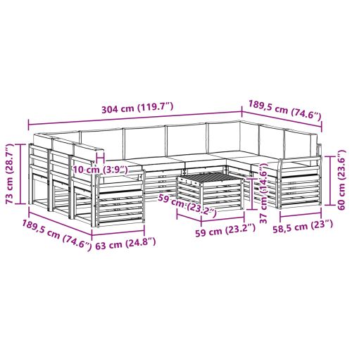 Комплекти дивани с възглавница 10 pcs Естествено и светло сиво