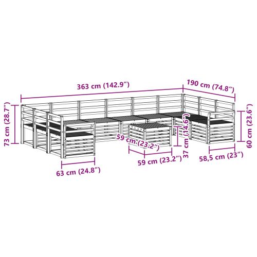Комплект дивани за открито 11 pcs Естествен
