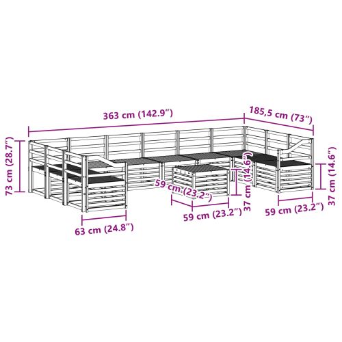 Комплект дивани за открито 11 pcs Естествен