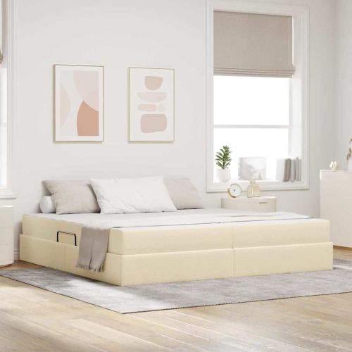 Легло с място за съхранение и матрак с матрак Крем 200 x 200 cm