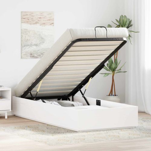 Отоманско легло със съхранение Бял 80 x 200 cm Масивна боровина