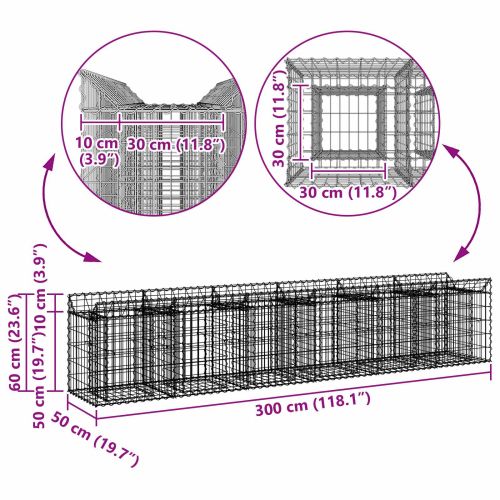 Габиона повдигнато легло 2 pcs Сребристо